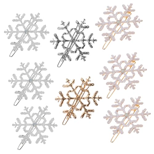 FONDOTIN 8 Stück Teiliges Schneeflocken Haarschmuck aus Legierung Festhaltende Weihnachts Haarspangen in Gold und Silber Stilvolle Winterliche Haarklammern für Mädchen und Damen Einfache von FONDOTIN