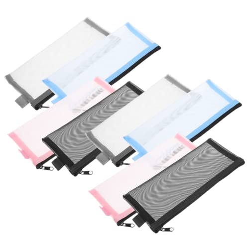 FONDOTIN 8 Stück Teiliges Stiftetui Große Kapazität Reißfestes Netz Transparente Federmäppchen mit Glattem Reißverschluss Farblich Gemischt Schwarz Blau Rosa Leicht und Wiederverwendbar von FONDOTIN