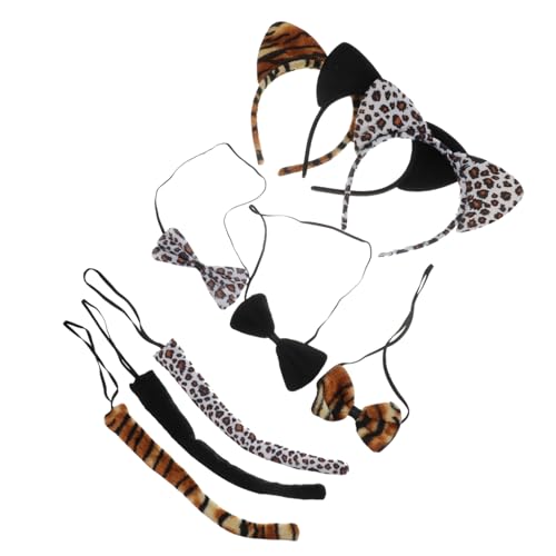 FONDOTIN 9 Stück Teiliges Tierohren Kostüm mit Haarreif Schleife und Langlebig und Vielseitig für Cosplay Kostümparty Halloween und Alltag Inklusive Tiger Schwarz und Leopardenmuster von FONDOTIN