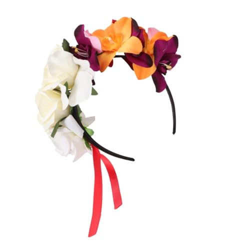 FONDOTIN Beiges Blumenhaarband mit Orchideen und Rosenmotiv Stilvolles Damen Haarband für Halloween Party Festival und Strand Modisches Haarschmuck Accessoire für Frauen und Mädchen von FONDOTIN
