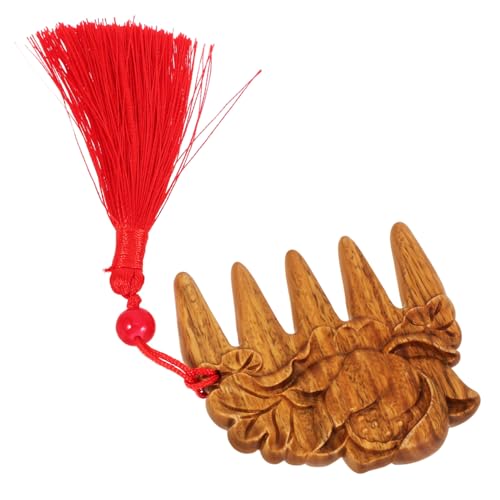 FONDOTIN Breiter Zahn Holzkamm mit Lotusanhänger Tragbarer Leichter Massagekamm zur Haarentwirrung Geeignet für Lockiges Haar Kompakter Holzhaarkamm für Männer und Frauen Langlebig und von FONDOTIN