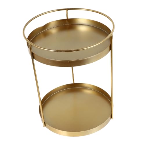 FONDOTIN Doppelstöckiges Aufbewahrungstablett aus langlebigem Metall Goldenes rundes Kosmetik Schmuckregal praktisches multifunktionales Organizer Tablett für Make up und von FONDOTIN