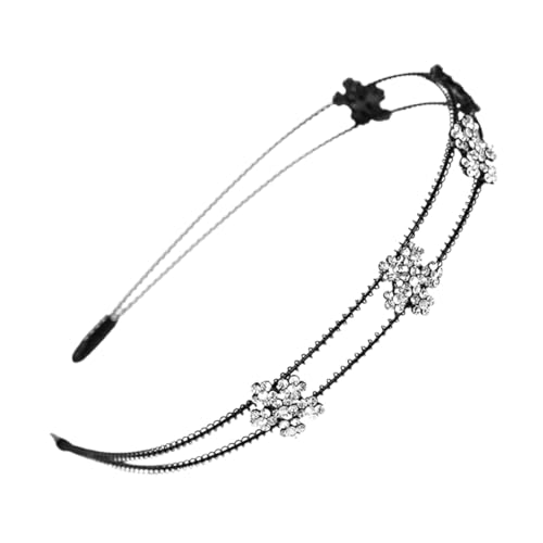 FONDOTIN Doppeltes Strass Blumenstirnband Modischer Schwarzer Haarschmuck für Damen und Mädchen Leichtes Accessoire für Hochzeit Party Alltag Verziert mit Funkelnden Kristallen von FONDOTIN