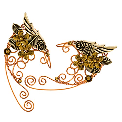 FONDOTIN Elfenohren Ohrmanschette Ohrringe Handgefertigt Ohrclip Piercing Zarte Blumenflügel Ear für Damen für Cosplay Party und Hochzeitsschmuck von FONDOTIN