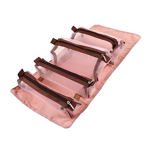 FONDOTIN Faltbare Make up Tasche Für Reisen Kosmetik Organizer Große Rolle up Körperpflegetasche Wasserabweisend Mit Reißverschluss Rosa Für Frauen Und Männer Für Urlaub von FONDOTIN