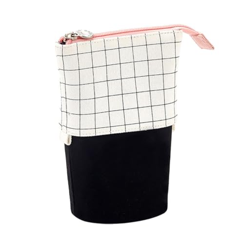 FONDOTIN Federmäppchen Canvas mit Karomuster Modisch und Praktisch Leicht Tragbar Geeignet für Schule Büro und Geschenk Schwarzes und Weißes Design von FONDOTIN