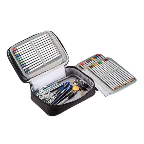 FONDOTIN Federmäppchen mit Fächern Große Kapazität Stifttasche Reißverschluss Tragbar für Buntstifte Aquarellstifte Marker Kosmetikpinsel Schwarz für Schule Büro Kunst von FONDOTIN