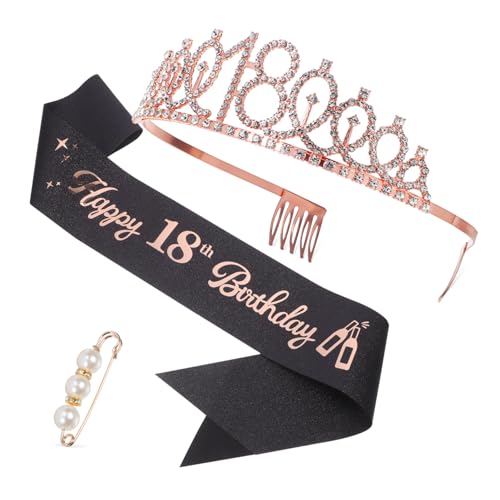 FONDOTIN Geburtstagskrone mit Strass Tiara und Schärpe mit Perlenbrosche Party Haaraccessoires für Mädchen und Frauen Geburtstag Zubehör für Prinzessinnen Feier von FONDOTIN