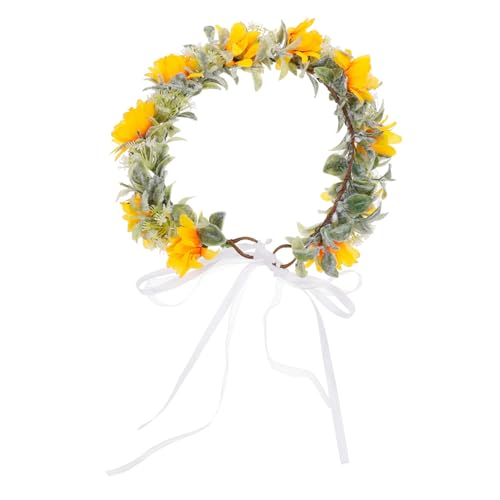 FONDOTIN Gelber Sonnenblumen Blumenkranz Haarschmuck Damen Realistisch Wirkender Haarreif für Hochzeit Festival Kommunion und Fotoshooting Modisches Haarband mit Natürlicher Optik von FONDOTIN