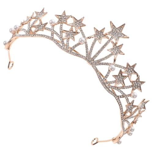 FONDOTIN Goldene Tiara Krone mit Perlen und Sternendesign Handgefertigtes Hochzeitsschmuck Stirnband für Braut Eleganter Langlebiger Kopfschmuck für Festzug Party und Abschlussball von FONDOTIN