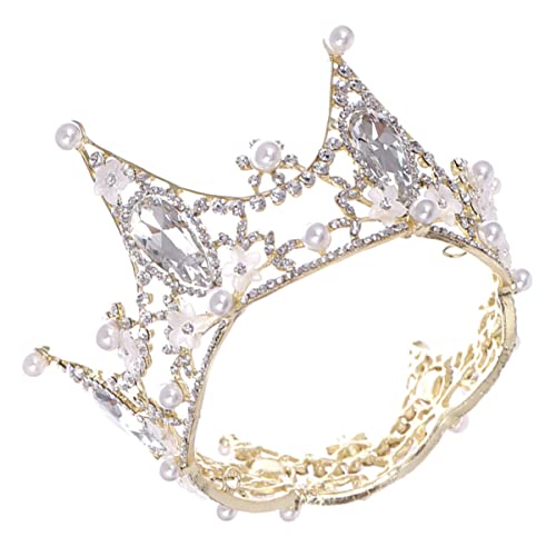 FONDOTIN Goldfarbene Brautkrone mit Perlen und Funkelnden Strasssteinen Elegante Tiara Stirnband für Hochzeit Braut Party und Fotoshooting Schimmerndes Haarschmuck accessoire von FONDOTIN