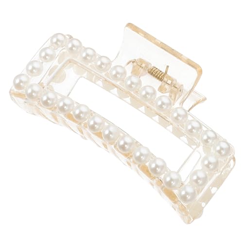 FONDOTIN Große Haarklammer mit Perlen Praktischer Quadratischer Haarkralle Clip für Frauen und Mädchen Modisches Haarschmuck Accessoire zum Haare Binden und Dekorieren Transparent Beige von FONDOTIN