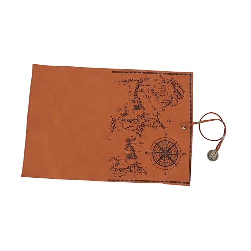 FONDOTIN Große Vintage Federmappe mit Piratenschatzkarte Gerollte Stifttasche aus Canvas mit Strapazierfähigem Lederbezug Kompakte Stiftrolle für Schule Büro und Reisen Praktische von FONDOTIN