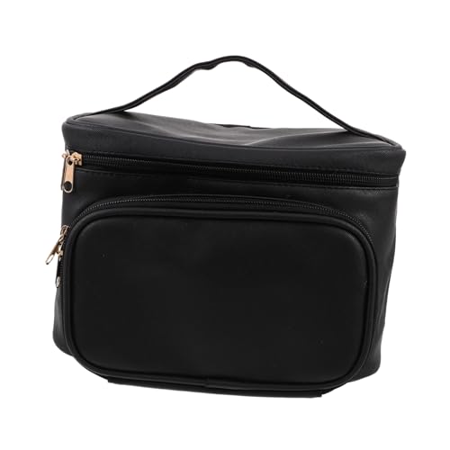 FONDOTIN Große wasserdichte Damen Kosmetiktasche PU Reise Organizer mit Trennern und Sicherem Reißverschluss Tragbar für Make Up Pinsel Toilettenartikel und Schmuck Schwarz von FONDOTIN