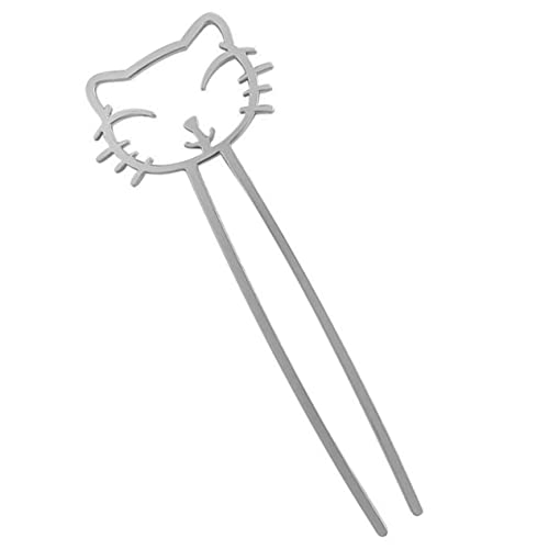FONDOTIN Haarstäbchen Großer Silberner Katzen Haarschmuck für Mädchen Stabile Haarnadel für Dutt Niedliches Haar Accessoire für Frauen Langlebiger Haarfork zum Styling und von FONDOTIN