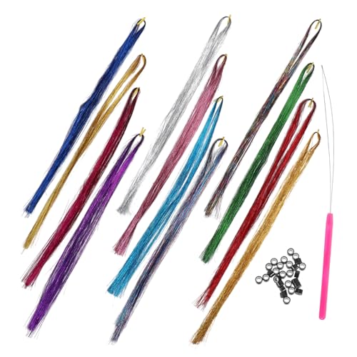FONDOTIN Hair Tinsel Stränge mit Silikon buckles und Häkelnadel Glitzernde Synthetische Haarverlängerungen zum Flechten Vielseitig für Partys Festivals und Alltag Geeignet von FONDOTIN