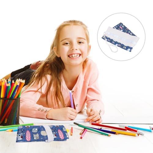 FONDOTIN Handgefertigte Leinwand Federmappe mit Eulenmuster Rollmäppchen aus Robustem Praktisches Federmäppchen für Schule und Künstler zur Sicheren Aufbewahrung von Stiften von FONDOTIN