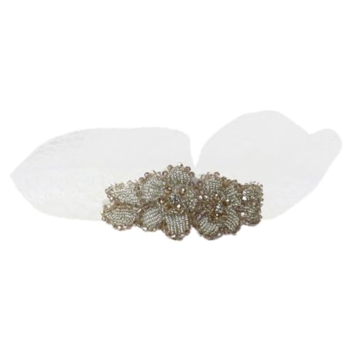 FONDOTIN Handgefertigtes Damen Haarschmuck mit Mesh und Funkelnden Strasssteinen Leichtes Vintage Inspiriertes Netz Haarband für Party Festival und Festliche Anlässe Weiß von FONDOTIN
