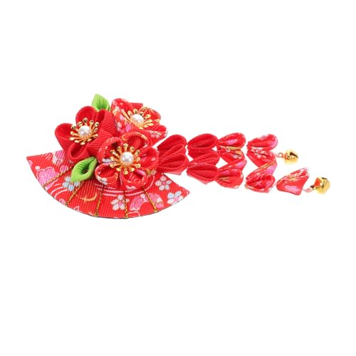 FONDOTIN Japanischer Haarschmuck Damen Handgefertigte Antike Kimono Haarnadel mit Langlebigem Stoff Modischer Quasten Fächer Farbbeständig und Formstabil Geeignet für Hanfu Cosplay und von FONDOTIN