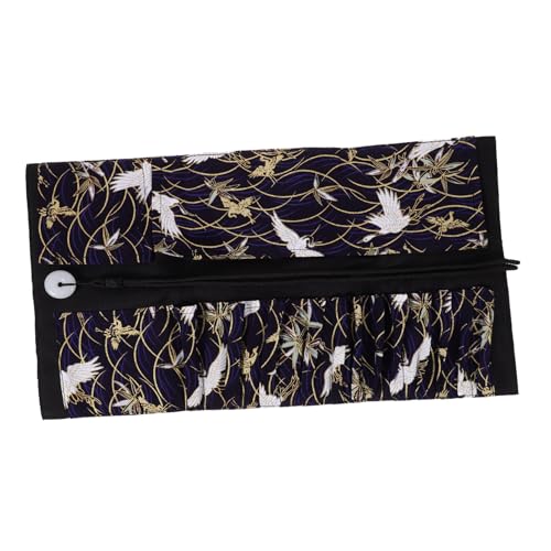 FONDOTIN Japanischer Make Up Pinsel Aufbewahrungstasche Blau Weißer Fächer Kosmetiktasche Großes Fassungsvermögen Tragbarer Make Up Pinsel Organizer Rolltasche Lippenspeicher von FONDOTIN