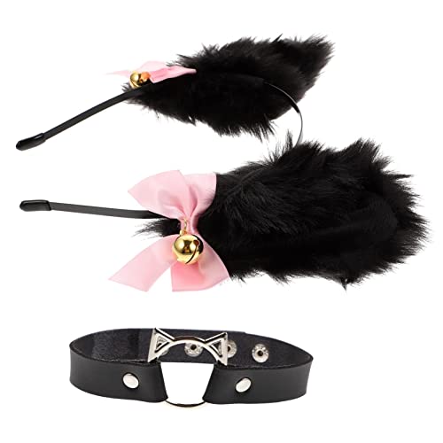 FONDOTIN Katzenohren Haarreif und Verstellbares Plüsch Kragen Set Kreative Cosplay Party Requisiten Geeignet für Festival Hochzeit Outdoor Weiches Material von FONDOTIN