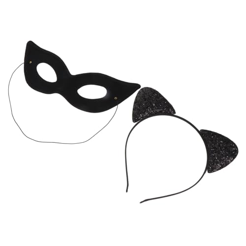 FONDOTIN Katzenohren Stirnband mit Augenmaske Dekoratives Formstabiles Party Haarband für Damen Cosplay Katzenkostüm Accessoire Attraktiv und Auffällig für Karneval und Fasching von FONDOTIN