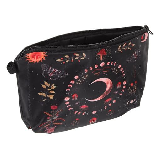 FONDOTIN Kleine Kosmetiktasche Damen Polyester Mondphasen Blumenmuster Tragbarer Kulturbeutel Reise Toilettasche Leicht und Langlebig für Make up und Persönliche Pflege von FONDOTIN