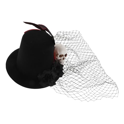 FONDOTIN Kleiner Hut Mit Blumen Und Schleier Für Halloween Party Mini Mesh Top Fascinator Für Damen Cosplay-kopfbedeckung Für Maskerade von FONDOTIN