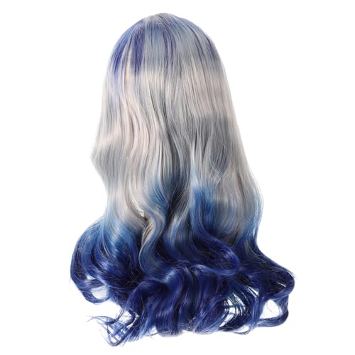FONDOTIN Lang Gewellte Damen perücke in Farbverlauf Blau Weiche Synthetische Vollperücke für Cosplay Party Natürliches Aussehen Bequemes Netzhaarnetz Langlebig und Vielseitig Einsetzbar von FONDOTIN