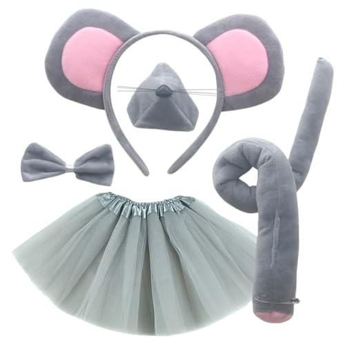 FONDOTIN Mouse Kostüm Set mit Mausohren Stirnband Flexibler Mausnase Wackelndem und Schleife Weiches Stoffmaterial Bequem für Karneval Fasching Kinderpartys von FONDOTIN