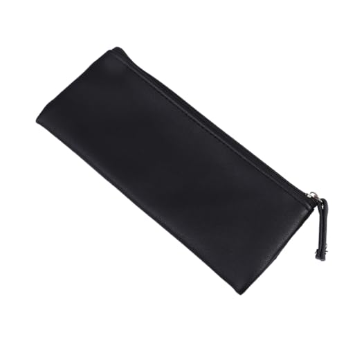 FONDOTIN PU Leder Federmäppchen Schwarz Minimalistischer Stiftehalter mit Reißverschluss Umweltfreundlich Vielseitig als Kosmetiktasche und Schreibwaren Organizer für Schüler und Alltag von FONDOTIN