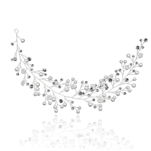 FONDOTIN Perlen Haarreif Brautschmuck Silber Hochzeitskopfschmuck für Frauen Damen Stirnband Fotoaccessoire Festlicher Haarschmuck von FONDOTIN