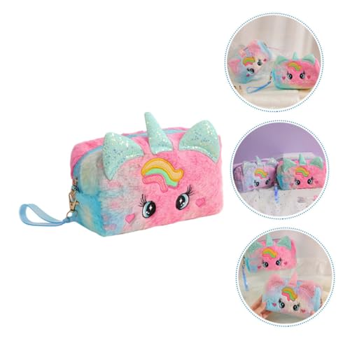 FONDOTIN Plüsch Kosmetiktasche Einhorn Blau Reise Kulturbeutel Mädchen Make up Organizer Tragbar Weich Multifunktional Einfach zu reinigen von FONDOTIN
