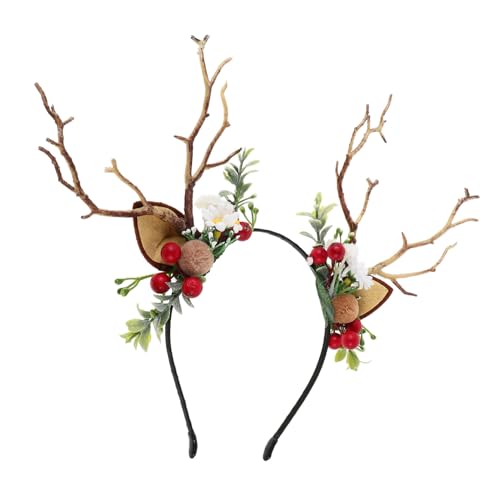 FONDOTIN Realistisches Rentiergeweih Haarreif mit Roten Beeren und Baumzweigen Zartes Party kopfschmuck für Damen Bequemes Verstellbares Weihnachts accessoire für Festliche Cosplay events von FONDOTIN