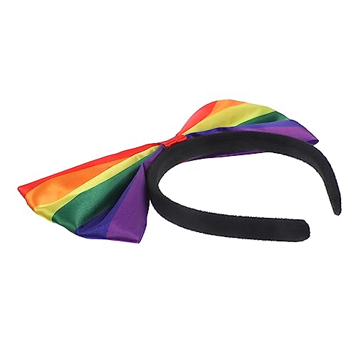FONDOTIN Regenbogen Stirnband Damen mit Großem Schleifen Haarreif Dehnbar Hautfreundlich Atmungsaktiv Farbenfrohes Pride Haarband für Party Alltag und Besondere Anlässe von FONDOTIN