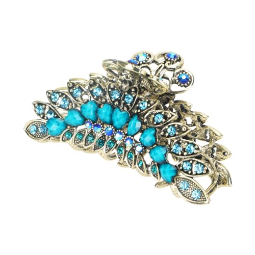 FONDOTIN Retro Haarklammer mit Blauen Strasssteinen Großer Rutschfester Haargreifer für Ponytails Modischer Vintage Jaw Clip Robustes Haarschmuck Accessoire für Frauen und Mädchen von FONDOTIN