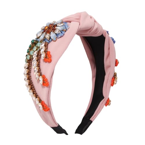 FONDOTIN Retro Stil Haarschmuck mit Stickerei und Strasssteinen Verstellbares Mädchen Haarband Vintage Stirnband für Party Hochzeit und Alltag Einzigartiges Design in Rosa von FONDOTIN