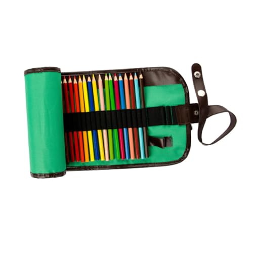 FONDOTIN Rollmäppchen aus Robustem Canvas mit Fächern Leichter Kompakter Stiftehalter für Buntstifte und Pinsel Platzsparend Rollbar Praktische Tasche für Kunststudenten Grün von FONDOTIN