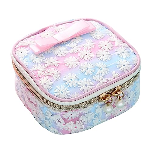 FONDOTIN Sanitary Napkin Storage Bag mit Reißverschluss Kleine Quadratische Kosmetiktasche aus Baumwolle und Besticktem Mesh Tragbar für Damen Unterwegs Make Up und Organizer Beutel von FONDOTIN