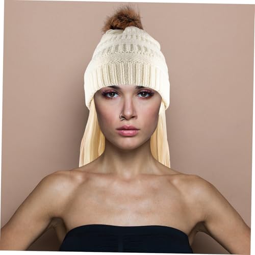 FONDOTIN Strickmütze mit Abnehmbarem Haarteil Damen Winter Beanie mit Goldfarbenen Langen Welligen Perücken Verstellbare Kopfbedeckung für Cosplay und Alltag von FONDOTIN