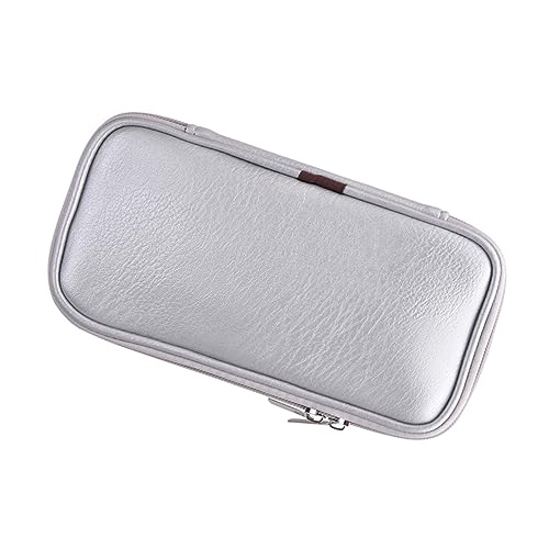 FONDOTIN Tragbare Kosmetiktasche aus PU Leder Silberfarbener Make Up Organizer mit Reißverschluss für Zuhause und Reisen Kompakt und Geräumig für Schönheitsutensilien und Make Up Tools von FONDOTIN
