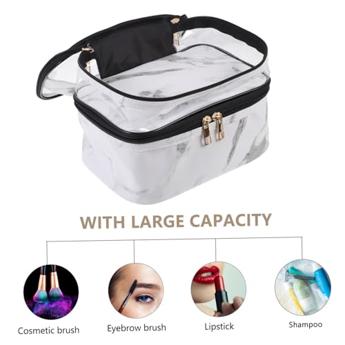 FONDOTIN Transparente Doppellagige Kosmetiktasche aus PVC mit Marmor Design Großer Kapazität Wasserfest Handlich und Robust als Make up Kulturbeutel für Damen Unterwegs von FONDOTIN