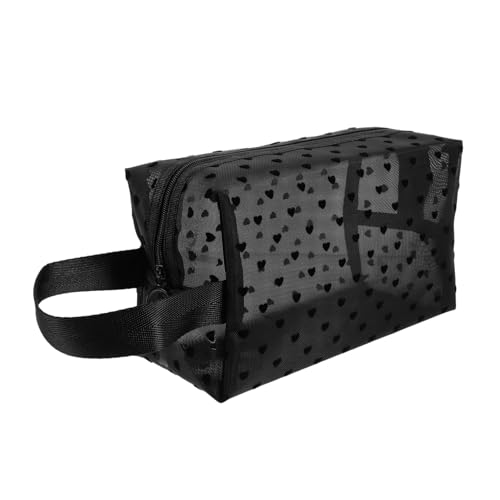 FONDOTIN Transparente Kosmetiktasche aus Nylonnetz Handlich Leicht zu Reinigen mit Modischem Herz Muster Kleine Reise Schminktasche für Frauen Praktischer Kulturbeutel für Unterwegs von FONDOTIN