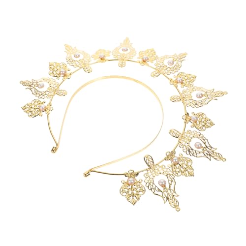 FONDOTIN Vintage Haarreif Damen Goldfarben mit Doppelreihe Perlen Retro Stirnband für Party Braut und Alltag Flexibler Leichter Haarschmuck für Frauen und Mädchen von FONDOTIN