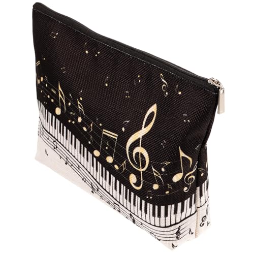 FONDOTIN wasserdichte Baumwoll Leinen Makeup Tasche Damen Musikmotiv Tragbar Vielseitig für Kosmetik Schlüssel Münzen mit Sicherem Reißverschluss Langlebig und Wiederverwendbar von FONDOTIN