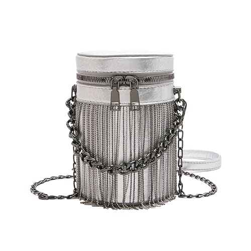 FONETTOS Y2K Punk Tasche Quaste Totes Gothic Fransen Tasche Frauen Schulter Funky Taschen Sourpuss Rock Fashion Crossbody Handtasche, A-Silber von FONETTOS