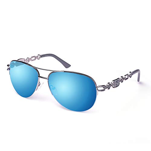 FONHCOO Verspiegelte Sonnenbrille Damen UV400 Brille Vintage Pilotenbrille Retro Sunglasses Women mit auffälliger Verspiegelung (Blau) von FONHCOO