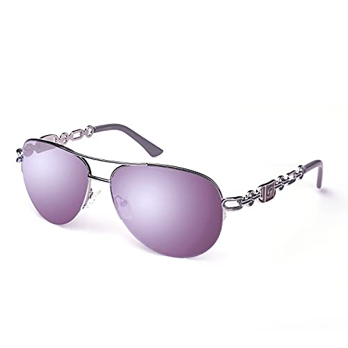 FONHCOO Verspiegelte Sonnenbrille Damen UV400 Brille Vintage Pilotenbrille Retro Sunglasses Women mit auffälliger Verspiegelung (Lila) von FONHCOO