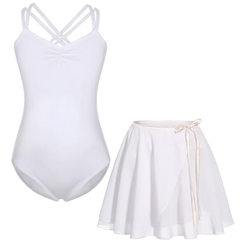 FONLAM Ballettkleid Ballettkleidung Turnanzug Mädchen Baumwolle Tanzkleid Ballett Trikot Ballettrock Gymnastikanzug (12-13 Jahre, Weiß) von FONLAM