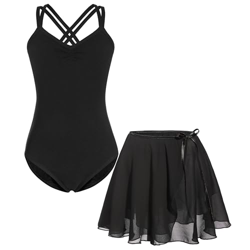 FONLAM Ballettkleid Ballettkleidung Turnanzug Mädchen Baumwolle Tanzkleid Ballett Trikot Ballettrock Gymnastikanzug (4-5 Jahre, Schwarz) von FONLAM